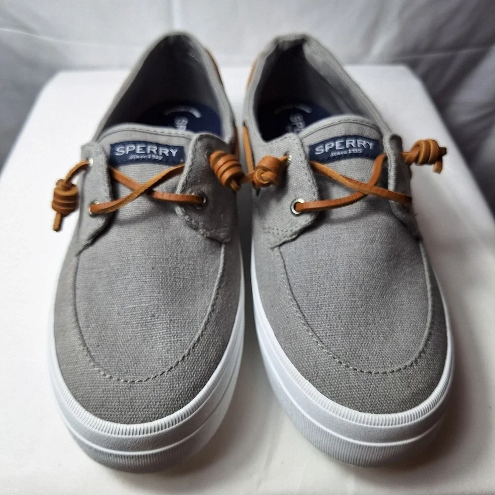 SPERRY Top-Sider Crest Vibe Boat Shoe Womens Sz 9 Gray Brown Leather Lace NWOB